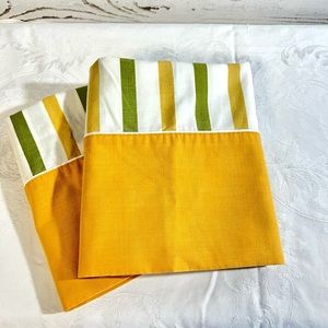 Vintage pillow slips Monticello green gold yellow stripe retro